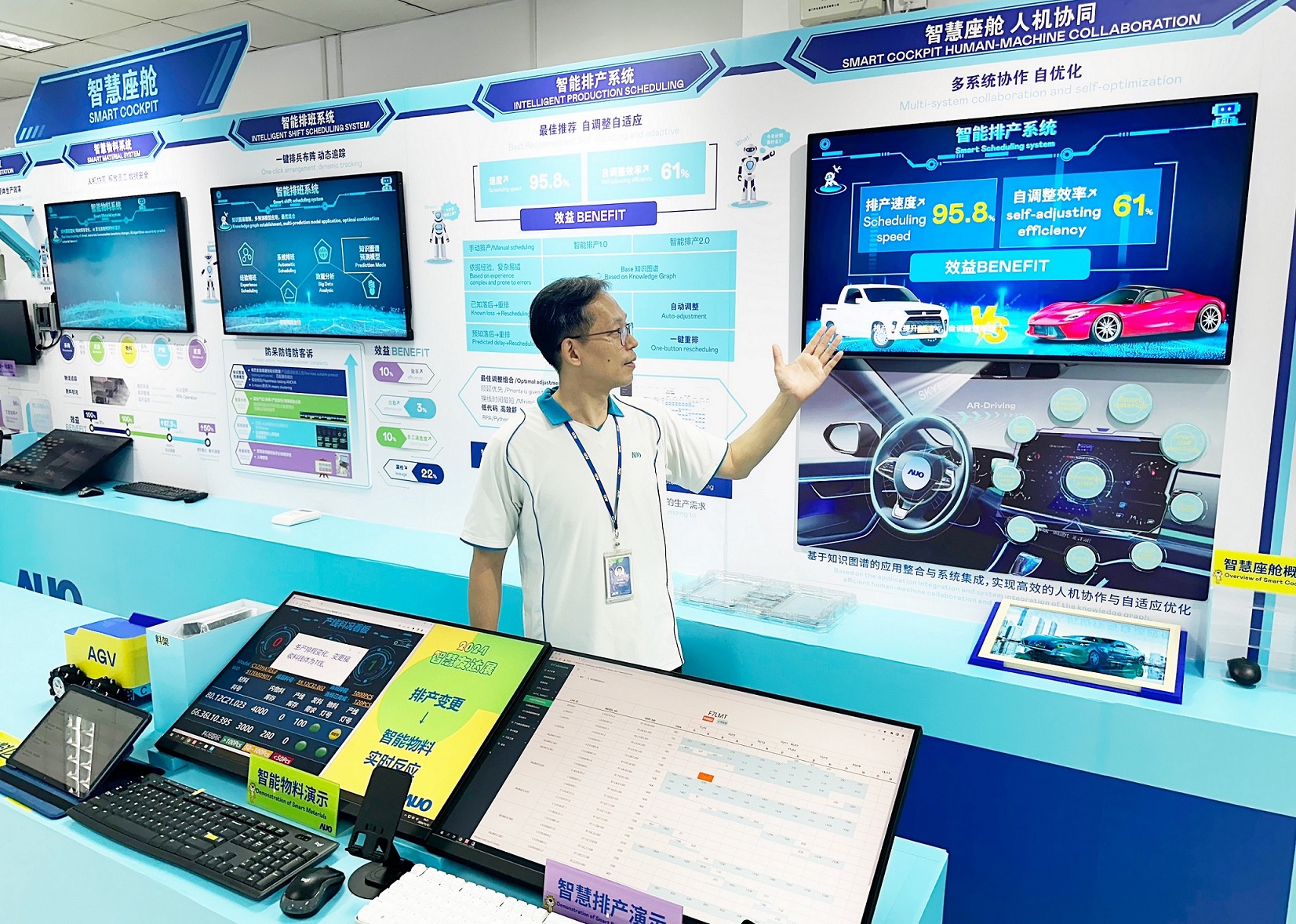 友達廈門將5G+ABC技術串聯生產管理全流程，打通研發、採購、生管、製程、設備、品質等產品全生命週期製造流程，完成數位化設計、智慧供應鏈、智慧座艙、全流程設備管理、資料驅動優化、智慧線上檢測、智慧品管等自我調整生產模式升級